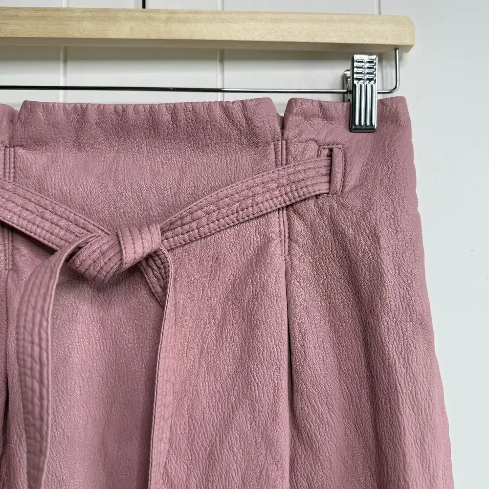Free People mini skirt paperbag belted vegan leather pleated 4 mauve boho